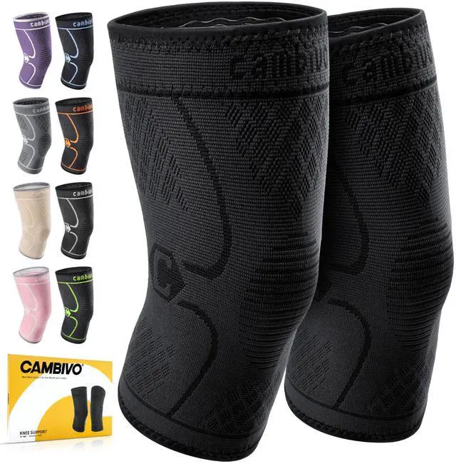 Main image of 2 Pack Knee Braces for Women & Men, Knee Compression Sleeves for Knee Pain Relief, Knee Support with Non-Slip Silicone, Breathable, for Running, Workout, Weightlifting & Daily Use (Black, Medium)