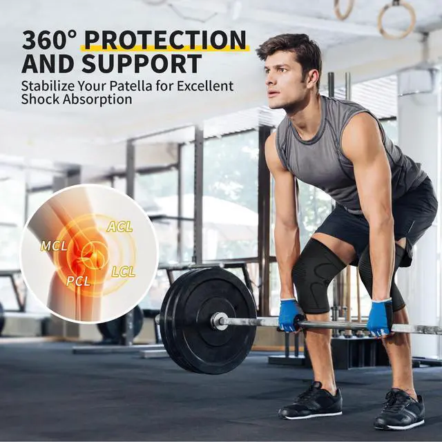 Alt view image 5 of 7 - 2 Pack Knee Braces for Women & Men, Knee Compression Sleeves for Knee Pain Relief, Knee Support with Non-Slip Silicone, Breathable, for Running, Workout, Weightlifting & Daily Use (Black, Medium)