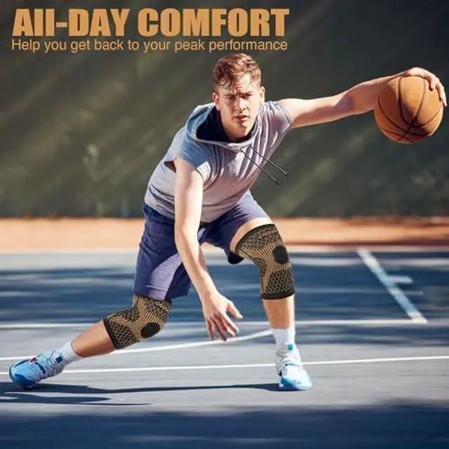 Alt view image 4 of 5 - Knee Brace for Women & Men1 Pair, Copper Knee Braces for Knee Pain and Support, Copper Ions Fiber Compression Knee Sleeve for Running, Meniscus Tear, ACL, Joint Pain Relief (2, Medium)