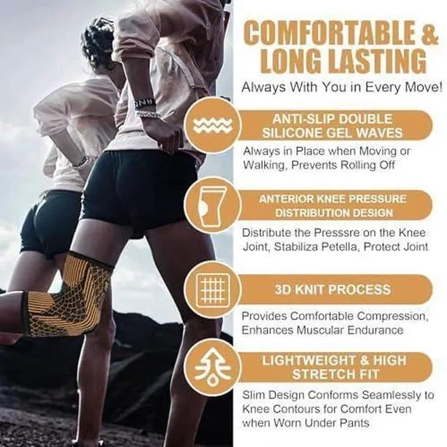 Alt view image 3 of 5 - Knee Brace for Women & Men1 Pair, Copper Knee Braces for Knee Pain and Support, Copper Ions Fiber Compression Knee Sleeve for Running, Meniscus Tear, ACL, Joint Pain Relief (2, Medium)