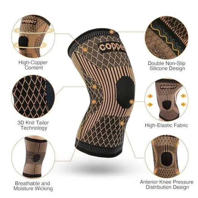 Alt view image 5 of 5 - Knee Brace for Women & Men1 Pair, Copper Knee Braces for Knee Pain and Support, Copper Ions Fiber Compression Knee Sleeve for Running, Meniscus Tear, ACL, Joint Pain Relief (2, Medium)