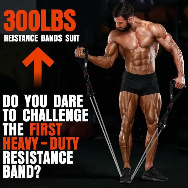 Alt view image 5 of 7 - Heavy Resistance Bands for Working Out, 300LBS Exercise Bands with Handles, Workout Bands for Men, Weight Fitness Bands Set for Muscle Training, Strength, Slim, Yoga, Home Gym Equipment