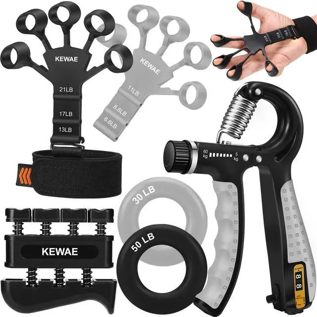 Main image of Grip Strength Trainer Kit 6 Pack with Finger Exerciser, Hand Grip Strengthener, Hand Extension Exerciser and Forearm Workout Ring for Muscle Building and Injury Recover