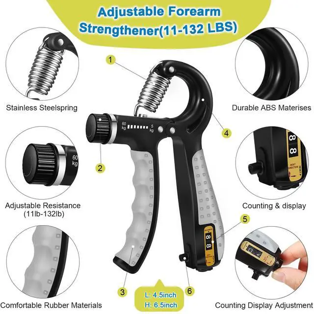Alt view image 2 of 7 - Grip Strength Trainer Kit 6 Pack with Finger Exerciser, Hand Grip Strengthener, Hand Extension Exerciser and Forearm Workout Ring for Muscle Building and Injury Recover