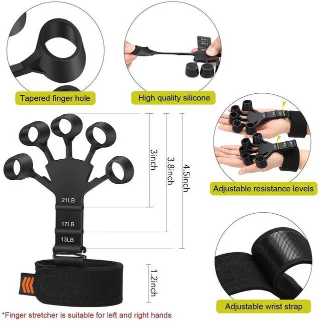 Alt view image 6 of 7 - Grip Strength Trainer Kit 6 Pack with Finger Exerciser, Hand Grip Strengthener, Hand Extension Exerciser and Forearm Workout Ring for Muscle Building and Injury Recover
