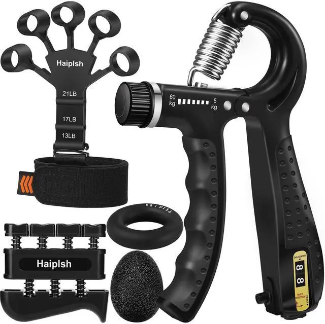 Main image of Grip Strength Trainer Kit (5 Pack) with Finger Exerciser, Hand Grip Strengthener, Hand Extension Exerciser, Stress Relief Ball and Forearm Workout Ring for Muscle Building and Injury Recover, Silicone