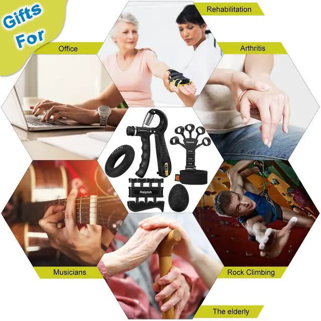 Alt view image 4 of 5 - Grip Strength Trainer Kit (5 Pack) with Finger Exerciser, Hand Grip Strengthener, Hand Extension Exerciser, Stress Relief Ball and Forearm Workout Ring for Muscle Building and Injury Recover, Silicone