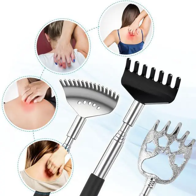 Alt view image 2 of 7 - 3 Pack Different Back Scratcher Metal Portable Telescoping with Rubber Handles, Extendable Back Massager Tool with Beautiful Box, Stocking Stuffers for Men Women Christmas Presents(Black)