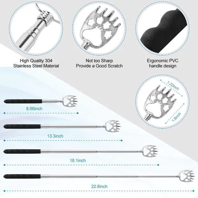 Alt view image 4 of 7 - 3 Pack Back Scratcher Metal Portable Telescoping with Rubber Handles, Extendable Back Massager Tool with Beautiful Box, White Elephant Stocking Stuffers Gifts for Men Women Christmas Presents