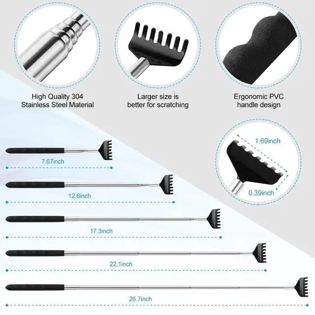 Alt view image 3 of 7 - 3 Pack Back Scratcher Metal Portable Telescoping with Rubber Handles, Extendable Back Massager Tool with Beautiful Box, White Elephant Stocking Stuffers Gifts for Men Women Christmas Presents