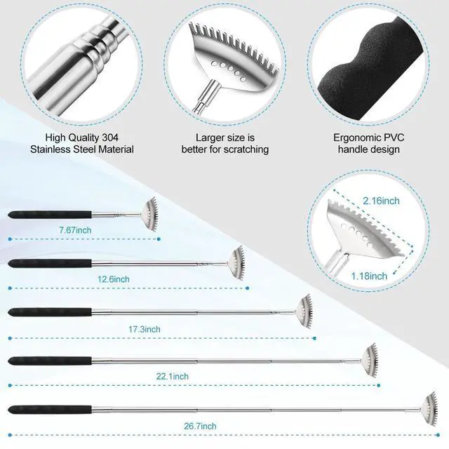 Alt view image 5 of 7 - 3 Pack Different Back Scratcher Metal Portable Telescoping with Rubber Handles, Extendable Back Massager Tool with Beautiful Box, Stocking Stuffers for Men Women Christmas Presents(Black)