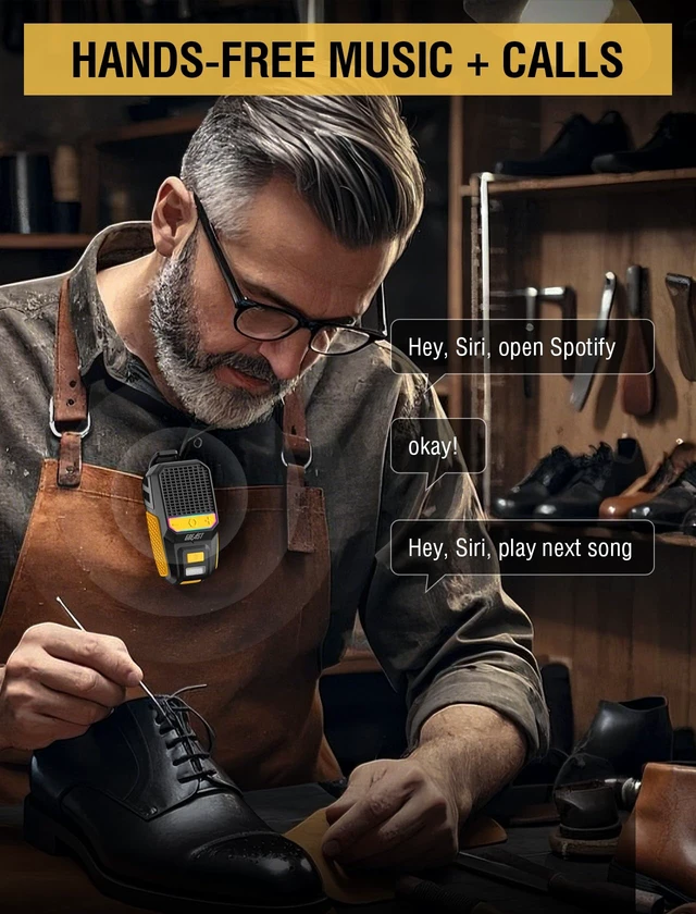 Alt view image 2 of 7 - Wearable Bluetooth Speaker, Waterproof Mini Clip On Speaker-Yellow Small Portable Speakers, All Day Playtime,Built-in Mic for Hands-Free Music/Calls,RGB/Flashlight for Jobsite/Outdoor