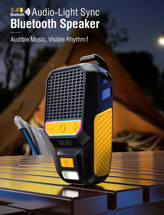 Alt view image 7 of 7 - Wearable Bluetooth Speaker, Waterproof Mini Clip On Speaker-Yellow Small Portable Speakers, All Day Playtime,Built-in Mic for Hands-Free Music/Calls,RGB/Flashlight for Jobsite/Outdoor