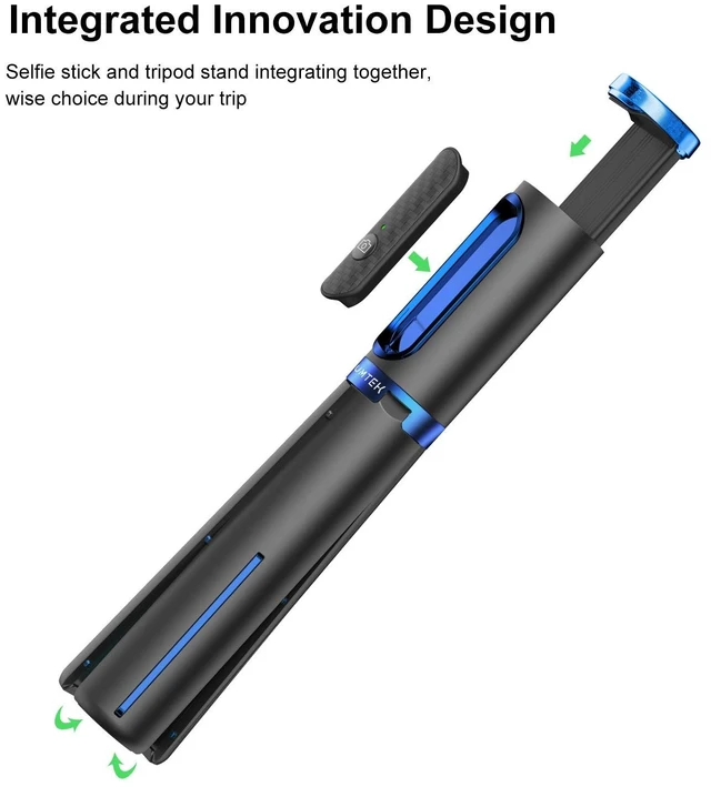 Alt view image 2 of 7 - Selfie Stick Tripod, 3-in-1 Extendable Aluminum Phone Tripod with Detachable Bluetooth Remote, Compatible with iPhone 17/16/15/14/13/12/11/11 Pro/XS Max/XR and Samsung Smartphones, Blue