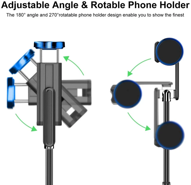 Alt view image 3 of 7 - Selfie Stick Tripod, 3-in-1 Extendable Aluminum Phone Tripod with Detachable Bluetooth Remote, Compatible with iPhone 17/16/15/14/13/12/11/11 Pro/XS Max/XR and Samsung Smartphones, Blue