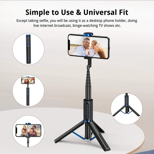 Alt view image 6 of 7 - Selfie Stick Tripod, 3-in-1 Extendable Aluminum Phone Tripod with Detachable Bluetooth Remote, Compatible with iPhone 17/16/15/14/13/12/11/11 Pro/XS Max/XR and Samsung Smartphones, Blue