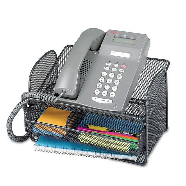 Main image of Onyx Phone and Utility Tray with Drawer, Desktop Organizer, Durable Steel Mesh Construction, Black