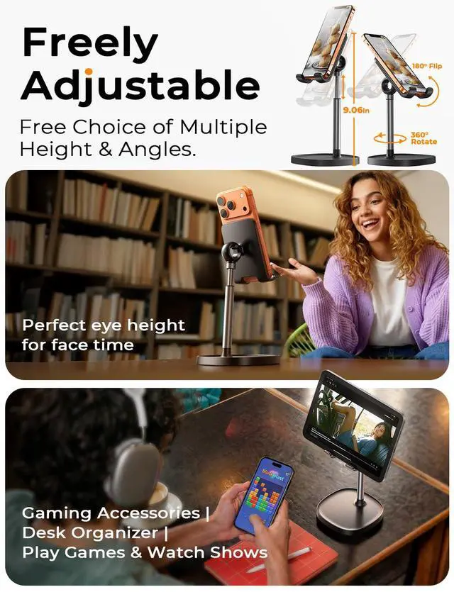 Alt view image 2 of 7 - Cell Phone Stand Phone Holder for Desk Office Decor, Office Desk Accessories Women PC Gaming Essentials iPhone Stand Gadgets Men Gift for Father Fit OtterBox Case Switch iPad Air Tablet 4-10 in