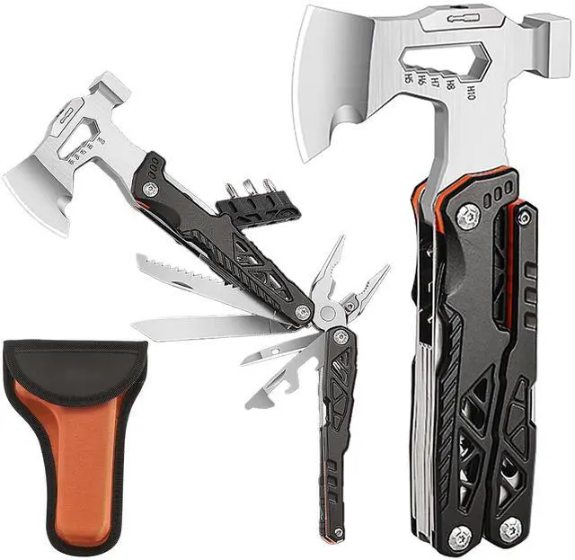 Main image of 17-in-1 Multifunctional Outdoor Tool Axe with Hammer, Plier, wrenches, utility knife, saw, bottle opener, Multi-bit screwdrivers, Great Gift for Men Dad Camping Survival Kit (Black)