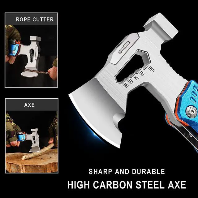 Alt view image 3 of 6 - 17-in-1 Multifunctional Outdoor Tool Axe with Hammer, Plier, wrenches, utility knife, saw, bottle opener, Multi-bit screwdrivers, Great Gift for Men Dad Camping Survival Kit (Black)