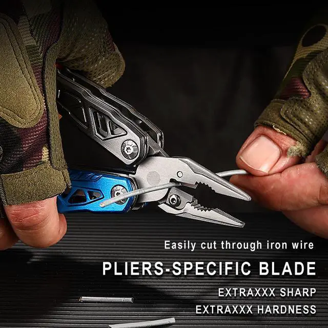 Alt view image 5 of 6 - 17-in-1 Multifunctional Outdoor Tool Axe with Hammer, Plier, wrenches, utility knife, saw, bottle opener, Multi-bit screwdrivers, Great Gift for Men Dad Camping Survival Kit (Black)