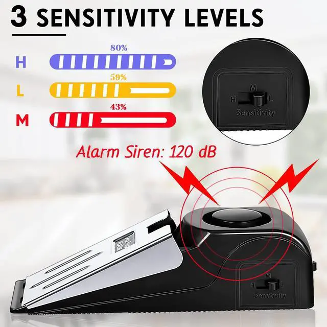 Alt view image 3 of 7 - 8 Pieces Door Stop Alarm Door Stoppers with 120 dB Security Alarm Doorstops Wedge Doors Stopper Alarms for Travel Apartment Home House Doors Stoppers Safety Tools