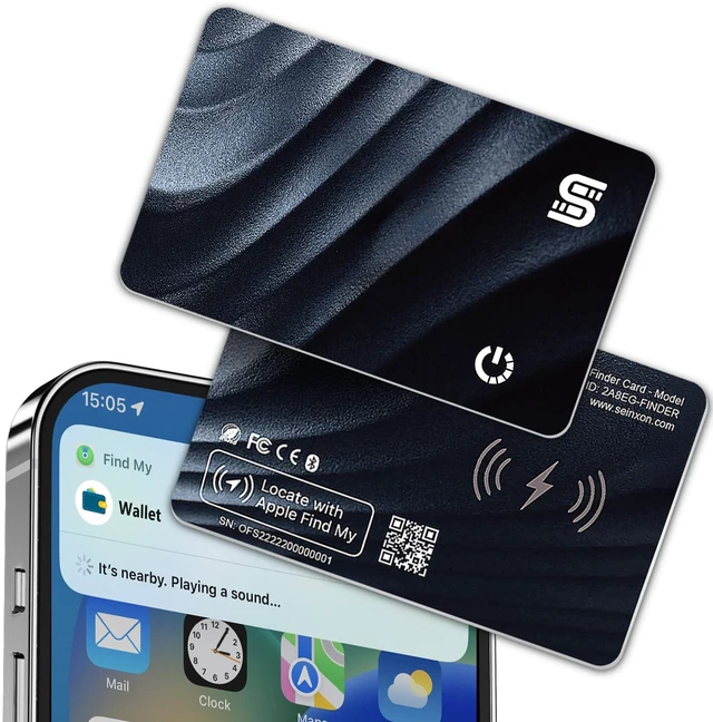 Main image of Wallet Tracker (iOS Only) IP68 Thin Item Finder Card Luggage Located Bluetooth Works with Apple Find My APP & Network - Wireless Charger (Slim)