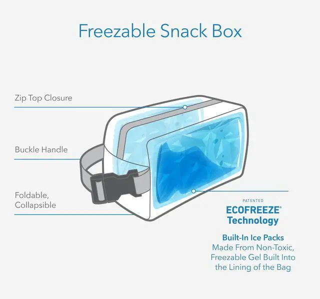 Alt view image 3 of 7 - Freezable Snack Box, Gray Fog, Built with EcoFreeze Technology, Collapsible, Reusable, Zip Closure with Buckle Handle, Designed For Work Snacks, Fresh Snacks On the Go, Adults, and All Ages