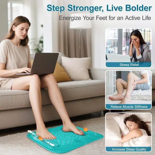 Alt view image 2 of 7 - Acupressure Foot Massage Mat, 5-Zone Reflexology Mat with Dual Massage Ball Tracks, Portable Foot Pressure Point Pad for Stress Relief, Arch & Heel Pain, Home & Gym Use, 20.1'' x 17 ''