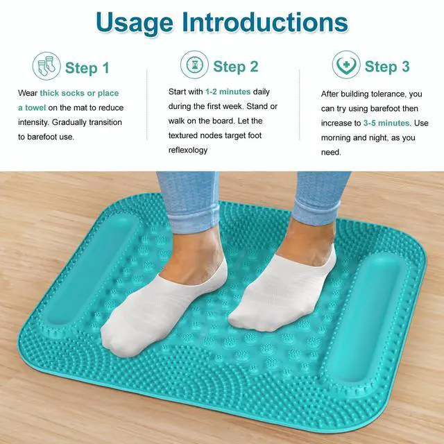 Alt view image 7 of 7 - Acupressure Foot Massage Mat, 5-Zone Reflexology Mat with Dual Massage Ball Tracks, Portable Foot Pressure Point Pad for Stress Relief, Arch & Heel Pain, Home & Gym Use, 20.1'' x 17 ''