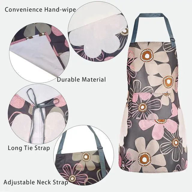 Alt view image 2 of 7 - 2 Pack Floral Aprons with Pocket, Blooming Womens Aprons Waterproof Adjustable Cooking Aprons for Kitchen Gardening and Salon (2Pack #B)