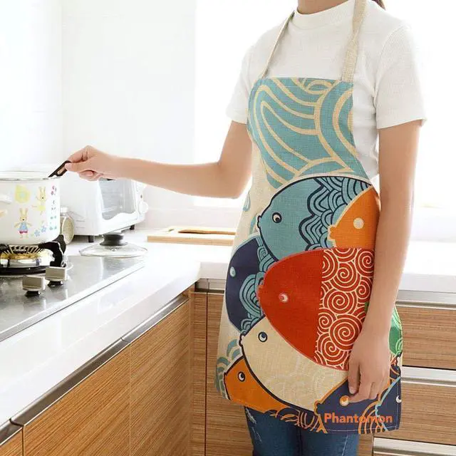 Alt view image 4 of 6 - Aprons for Women Cartoon Japanese Style Lovely Fish Print Chef Kitchen Cooking Funny Aprons (Adults)