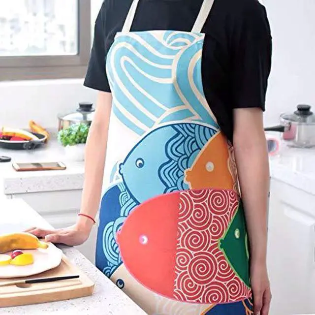 Alt view image 5 of 6 - Aprons for Women Cartoon Japanese Style Lovely Fish Print Chef Kitchen Cooking Funny Aprons (Adults)