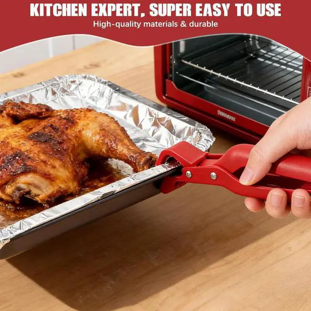 Alt view image 2 of 7 - Hot Plate Grippers - Thickened Anti-Scald Bowl Clip Tongs with Non-Slip Handle, Multi-Function Holder for Bowls, Pans, Dishes, Microwave Oven & Kitchen Cooking Utensils (Red, Green)