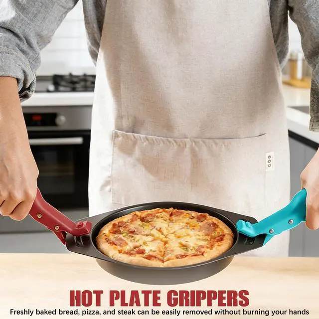 Alt view image 4 of 7 - Hot Plate Grippers - Thickened Anti-Scald Bowl Clip Tongs with Non-Slip Handle, Multi-Function Holder for Bowls, Pans, Dishes, Microwave Oven & Kitchen Cooking Utensils (Red, Green)