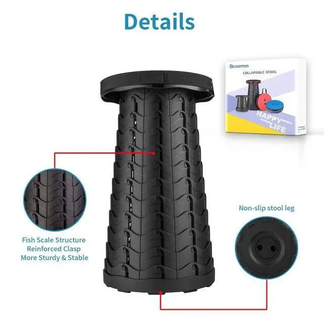 Alt view image 3 of 7 - Upgraded Folding Stool Lightweight Yet More Sturdy with Load Capacity 400lbs Portable Collapsible Stool for Camping Fishing Hiking BBQ (Black)