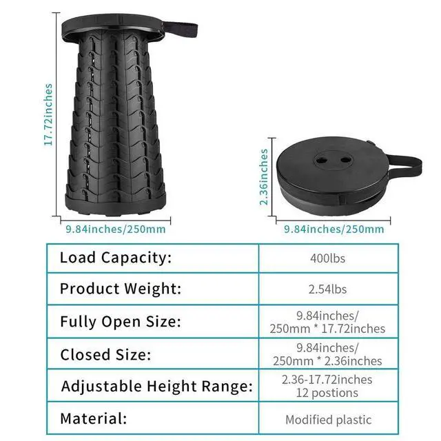 Alt view image 2 of 7 - Upgraded Folding Stool Lightweight Yet More Sturdy with Load Capacity 400lbs Portable Collapsible Stool for Camping Fishing Hiking BBQ (Black)