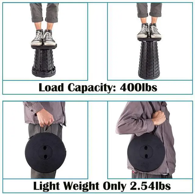 Alt view image 4 of 6 - Upgraded Collapsible Stool, 400lbs Max Weight, Lightweight But Sturdy, Portable Retractable Folding Telescoping Foldable Camping Stool for Adults Outdoor Fishing Hiking BBQ