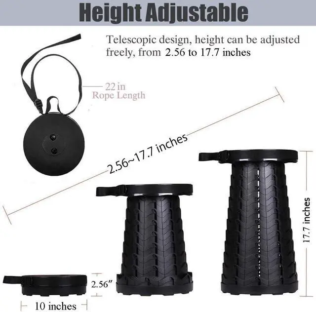 Alt view image 3 of 6 - Upgraded Collapsible Stool, 400lbs Max Weight, Lightweight But Sturdy, Portable Retractable Folding Telescoping Foldable Camping Stool for Adults Outdoor Fishing Hiking BBQ