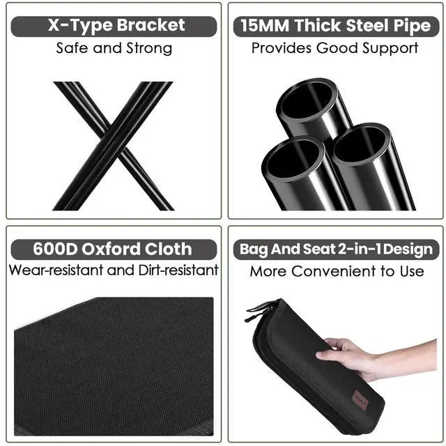 Alt view image 4 of 7 - Portable Stool, 13 Inch Small Folding Stool for Adults, Ultralight Black Camping Stools for Hiking and Fishing, Hold Up to 265 LBS