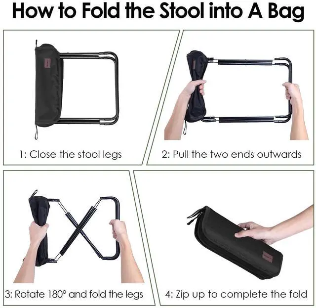 Alt view image 7 of 7 - Portable Stool, 13 Inch Small Folding Stool for Adults, Ultralight Black Camping Stools for Hiking and Fishing, Hold Up to 265 LBS