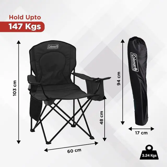 Alt view image 3 of 7 - Portable Camping Chair with 4-Can Cooler, Cushioned Seat & Back with Side Pockets & Cup Holder, Carry Bag Included, Great for Camping, Tailgating, Firepits, Patio, & More
