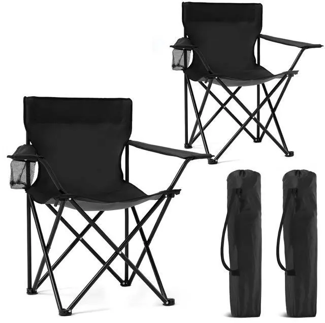 Main image of 2 Pack Portable Camping Chairs Folding Lawn Chair Outdoor Lightweight Beach Chair with Cup Holder & Carry Bag for Outside Sports, Fishing, Hiking, Travel, Picnic, Backyard (Black-Dark)