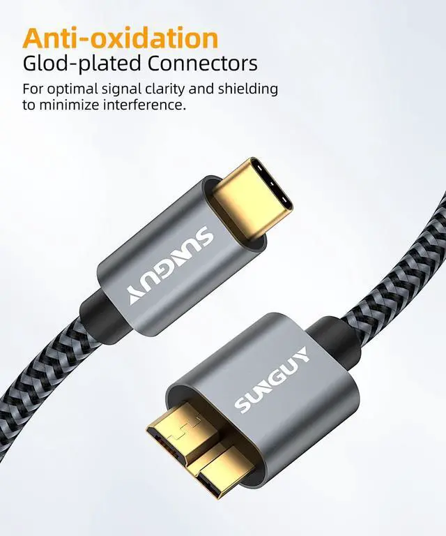 Alt view image 6 of 7 - 10Gbps Micro B to USB C Hard Drive Cable 1.5FT, USB 3.1 USB C to Micro B, High-Speed External Hard Drive USB C Cable for iPhone 16/15 Series, MacBook Pro/Air, iPad, WD Toshiba Westgate Seagate