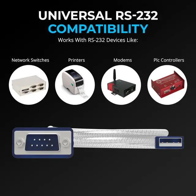 Alt view image 3 of 7 - USB 2.0 to Serial (DB9 RS232) Adapter Cable, Prolific Chipset, Driver Support Required for Some Systems, Windows 11/10/8/7, macOS, Linux (CB-DB9P)