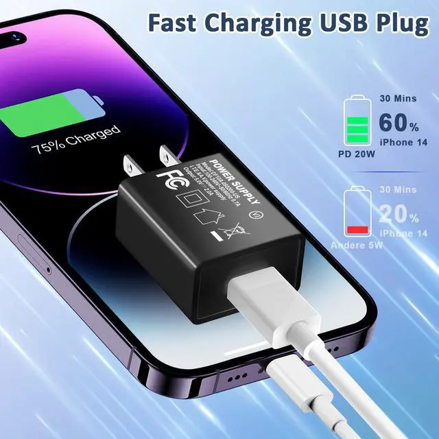 Alt view image 2 of 7 - 5V 2A Power Adapter USB Wall Charger Plug Block Box AC Cube Brick 2Pack | Fast Charging Block Home Travel Use for iPhone 13/14/15/16/16 Pro/Pro Max/Plus, XS/XR/X, Watch Series 8/7 2Pack