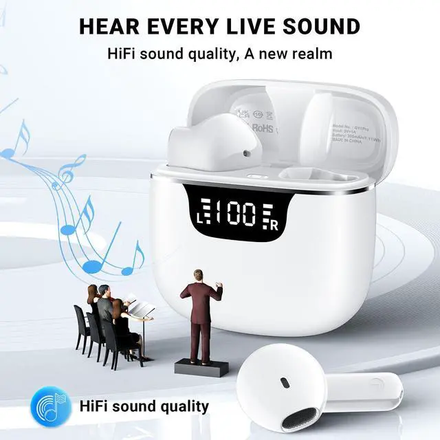 Alt view image 2 of 7 - Wireless Earbuds, Bluetooth 5.4 Headphones with 42H Ultralight Ear Buds,Bluetooth Earbuds with 4 ENC Noise Cancelling Mics, HiFi Deep Bass Dual LED Display USB-C, Waterproof Earphones for Android iOS