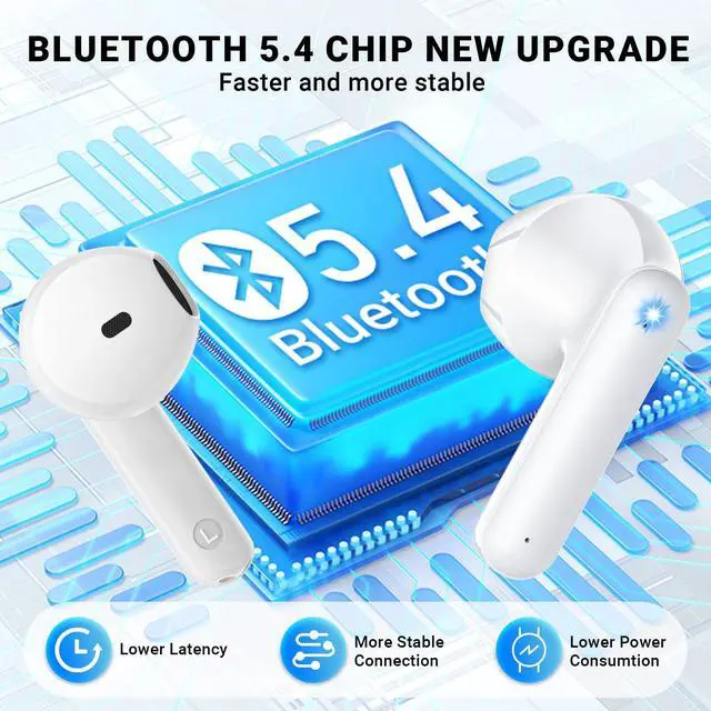 Alt view image 3 of 7 - Wireless Earbuds, Bluetooth 5.4 Headphones with 42H Ultralight Ear Buds,Bluetooth Earbuds with 4 ENC Noise Cancelling Mics, HiFi Deep Bass Dual LED Display USB-C, Waterproof Earphones for Android iOS
