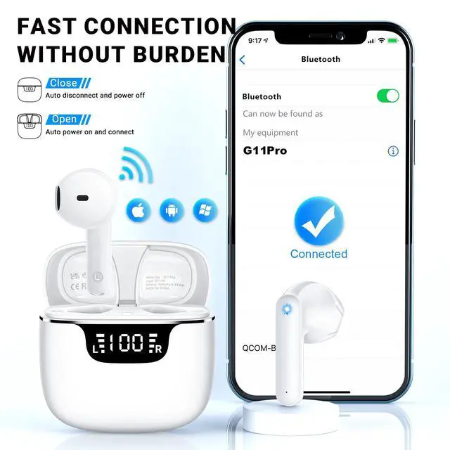 Alt view image 6 of 7 - Wireless Earbuds, Bluetooth 5.4 Headphones with 42H Ultralight Ear Buds,Bluetooth Earbuds with 4 ENC Noise Cancelling Mics, HiFi Deep Bass Dual LED Display USB-C, Waterproof Earphones for Android iOS