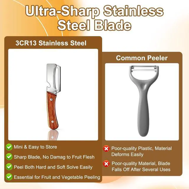 Alt view image 4 of 7 - Peeler Potato Peeler with Wooden Handle, Sharp Stainless Steel Blade Peelers for Kitchen for Fruit Veggie Apple Potato Carrot Pumpkin Papaya, Built-in Bottle Opener, 2pcs